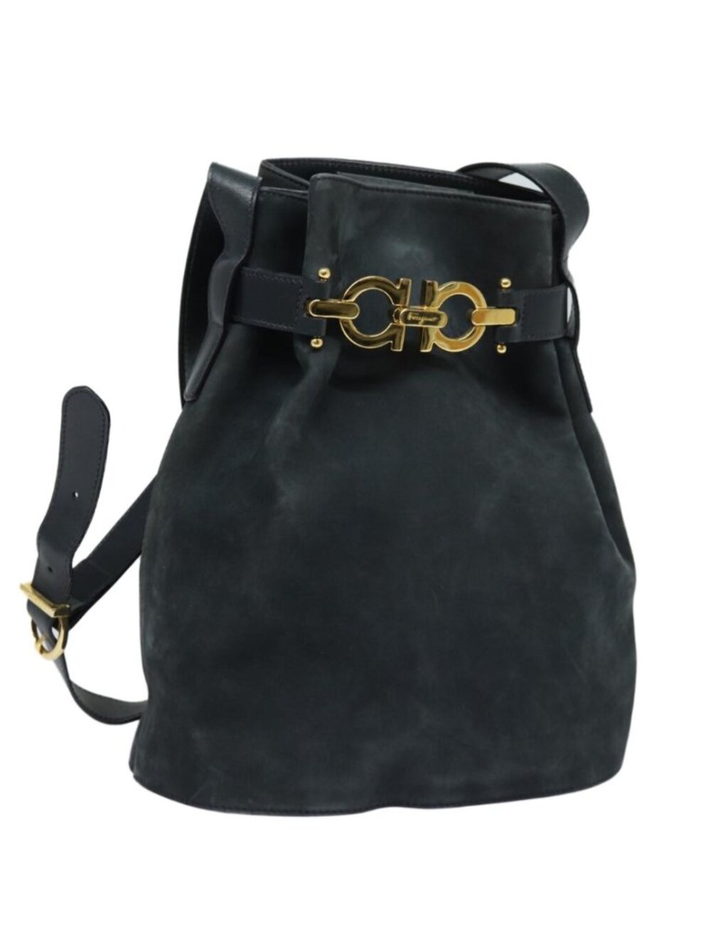 Salvatore Ferragamo Gancini Shoulder Bag Suede Navy